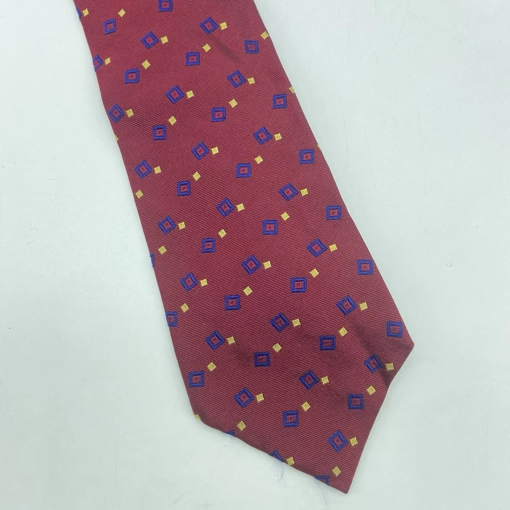Lauren Ralph Lauren Neck Tie - Hand Finished In USA, 100% Silk - Dark Red Geo